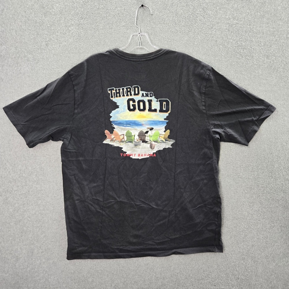 Tommy Bahama Men Shirt Large Black Third and‎ Gold Relax Graphic Crew Neck Tee
